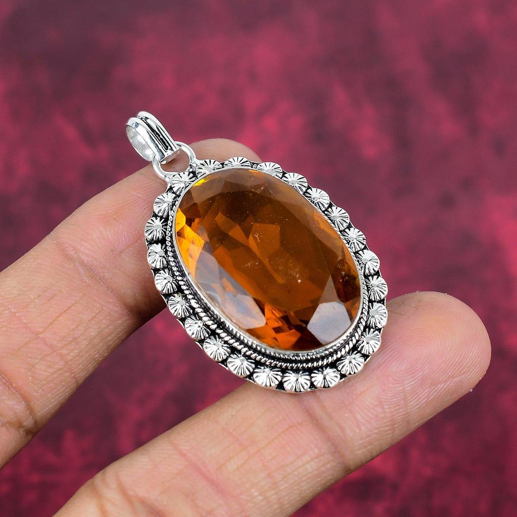 Citrin anheng, 925 Sterlingsølv edelstensmykke, Håndlaget anheng, Til Thanksgiving