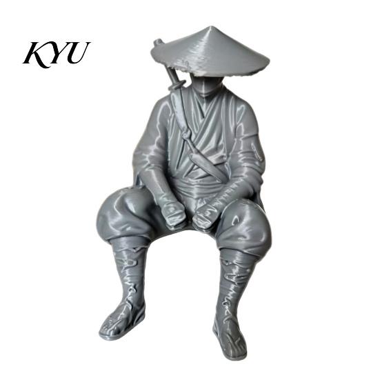Miniature Jianghu Character Model 3D Printed Ancient Chinese Hermit Warrior Figurine, Swordsman Statue with Bamboo Hat, Unique Personalized