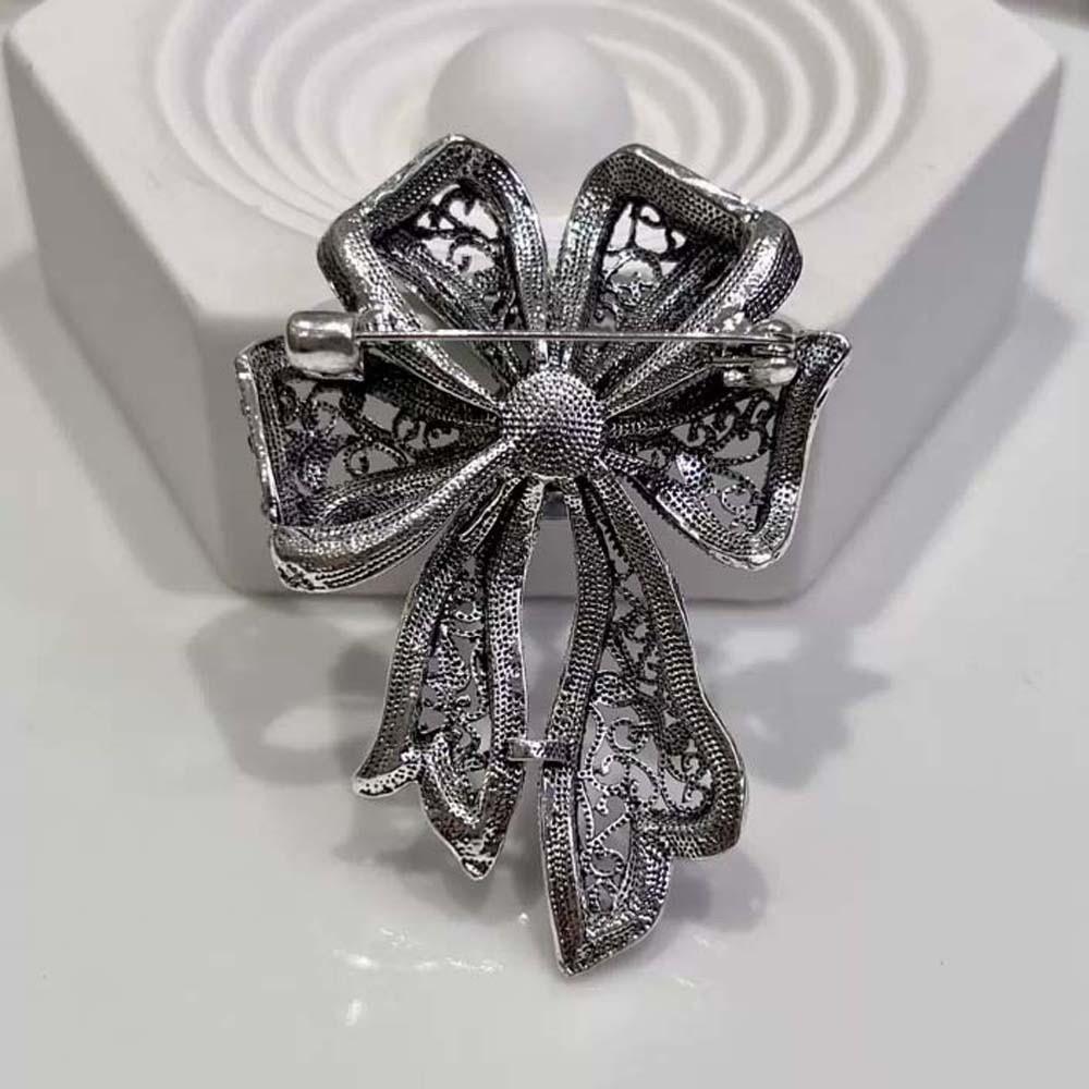 French Style Bow Brooch Vintage Black Brooch Exquisite Fully-rhinestone Pin Western-style Clothes