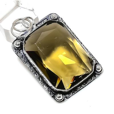 Natural Olive Topaz Gemstone Handmade 925 Sterling Silver Pendant 2.29" G7W59