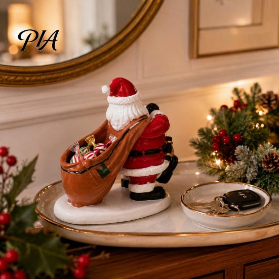 Decorative Resin Sculpture Santa Claus Candy Bowl, Christmas Tabletop Ornament with Holiday Party Table Centerpiece Storage Slot, Creative Desktop