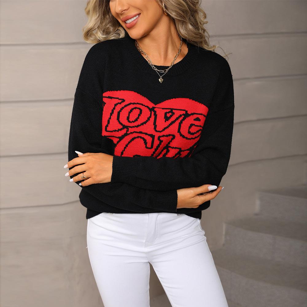 New Autumn and Winter Fashion Heart-shaped Sweaters, Loose and Versatile Valentine's Day Knitted Pullover Sweaters