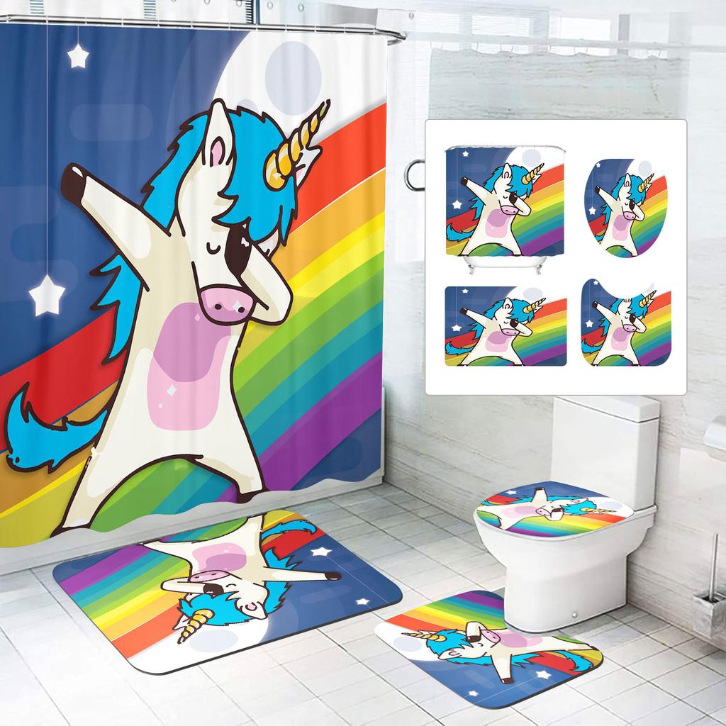 Unicorn Curtain Waterproof Bathroom Accessories 4 Piece Set Mats Home Curtains Decor Luxury Toilet Accessories