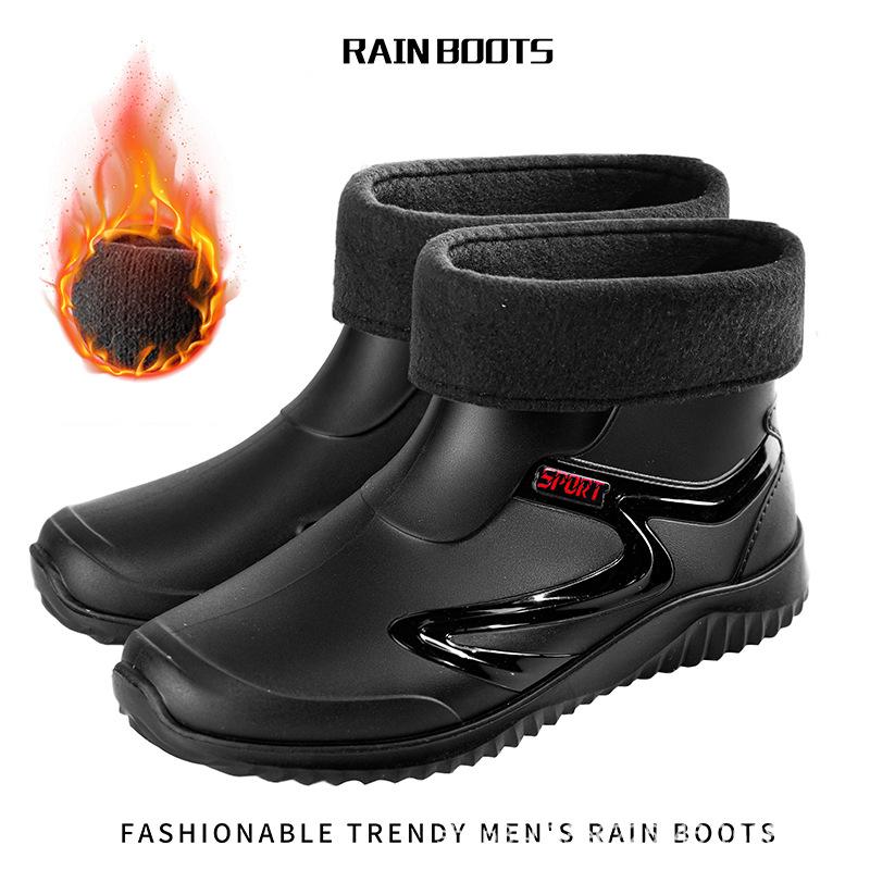 Short-tube Rain Boots for Men's Takeaway Rider Construction Site Rubber Shoes Kitchen Fishing Waterproof Men PVC Warm Rain Boots