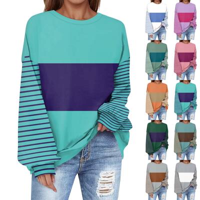 Damenmode, Alltag, vielseitige Freizeit-Sweatshirts, langärmelige Farbblock-Oberteile