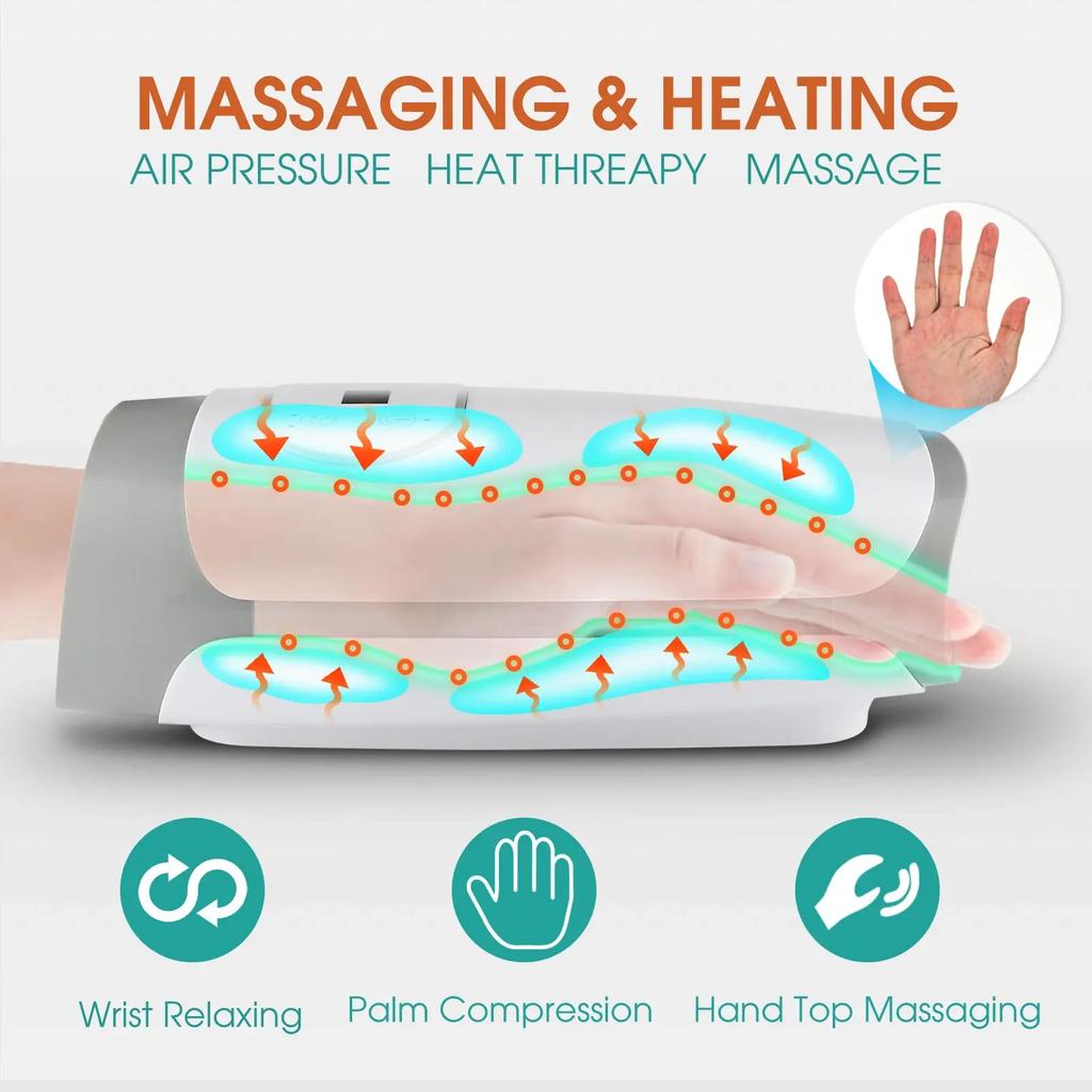 Electric Hand Massager Air Compression Heating Massager USB Rechargeable Palm Finger Wrist Acupoint Relax SPA Blood Circulation
