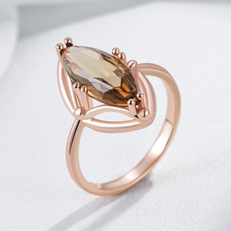 Rhombus Brown Natural Zircon Bride Wedding Ring Fashion  Rose Gold Color Accessories High Quality Women Daily Jewelry