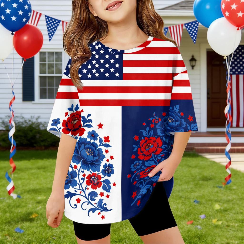 Kids Independence Day Print Round Neck Short Sleeve Casual T-shirt