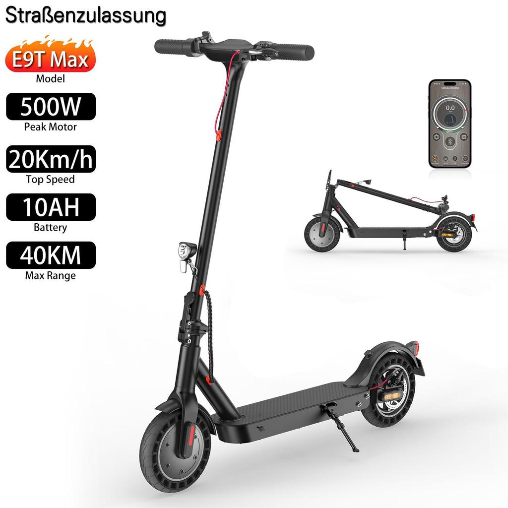 Electric scooter, foldable, street legal, 10-inch wheels, top speed 20 km/h, 36V 10AH, ABE certified, max range 40 km, max load 120 kg