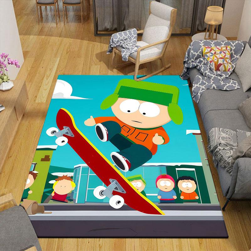 Kyle South Park Flannel Printed Carpet, Home Sofa Decoration for Living Room & Bedroom, Non‑Slip Play Flannel Floor Mat for Game Room