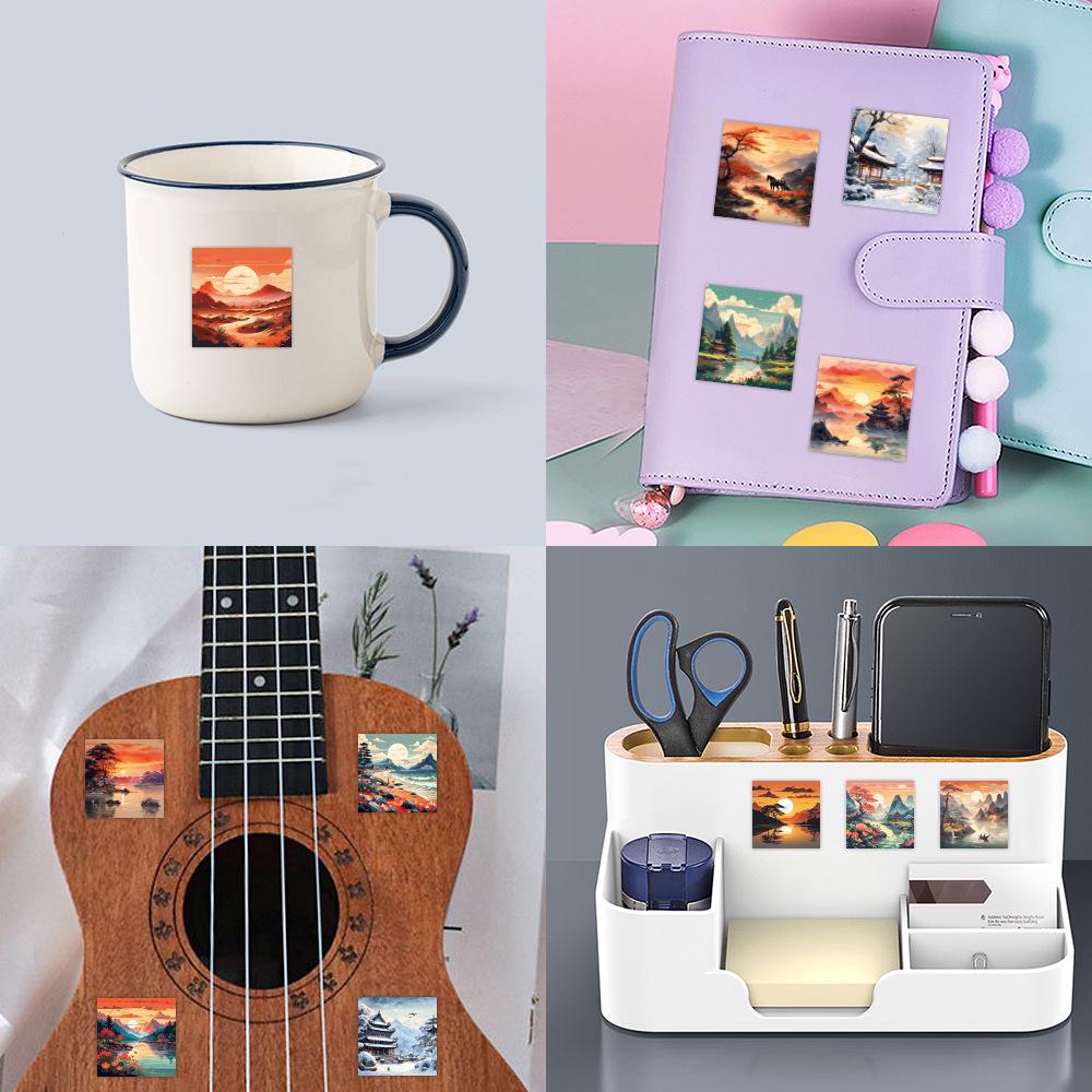 60-Piece Elegant Scenery Waterproof Stickers for Skateboards and Water Bottles