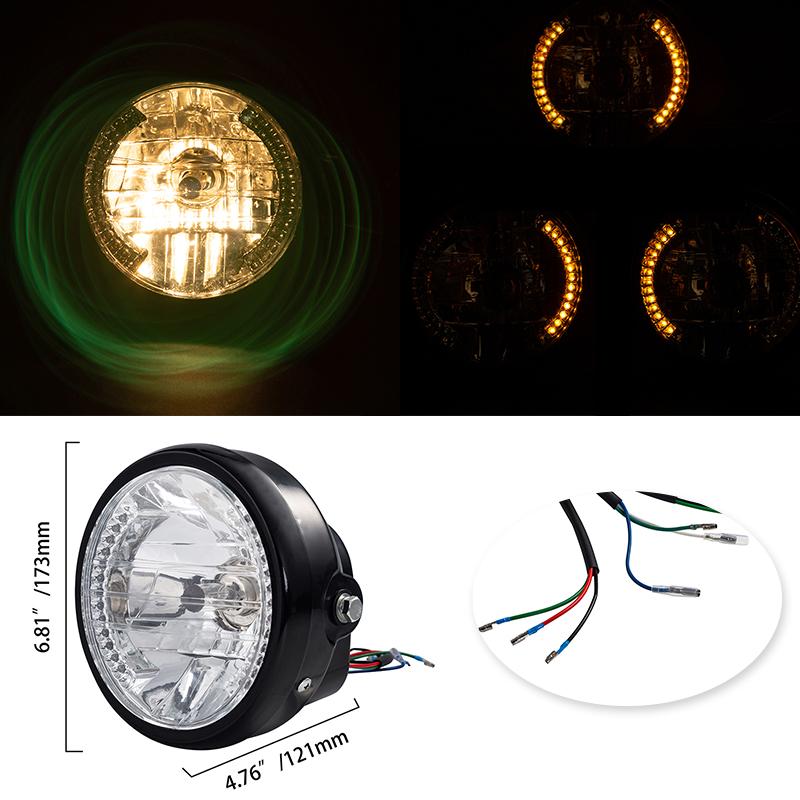 Universal 6.3'' Motorcycle Turn Signals Headlight Amber Light Bike H4 35W