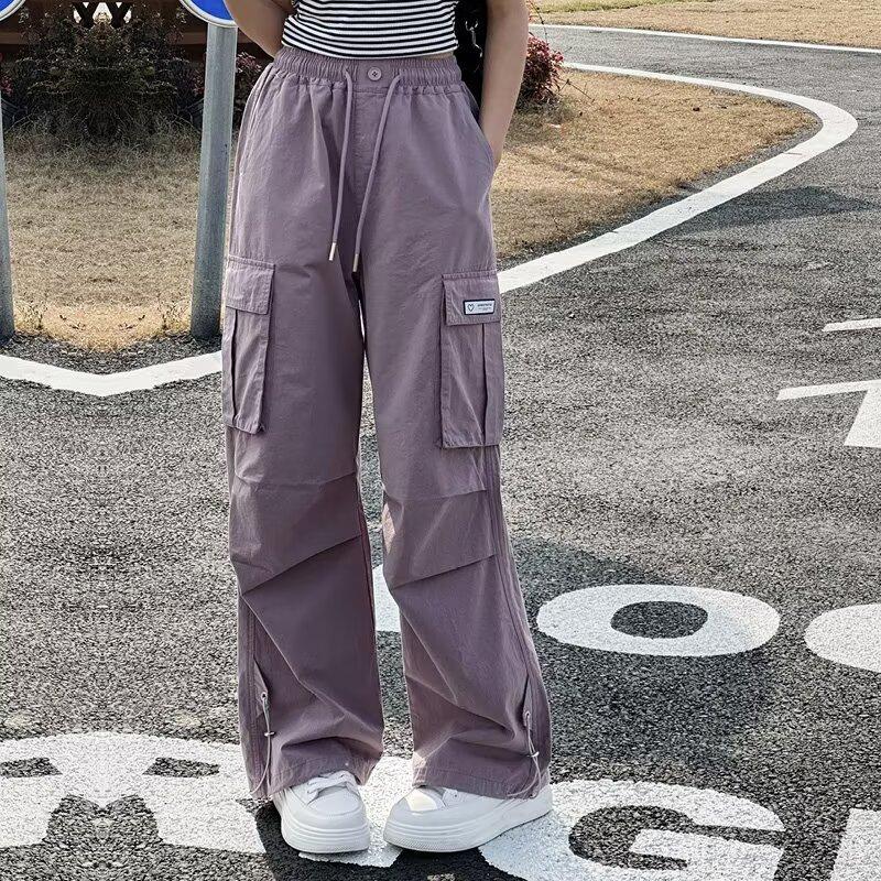 Girls Cargo Pants Kids Solid Color Pant Teenage Fashion Trousers Spring Autumn Children's Clothing Sports Wear