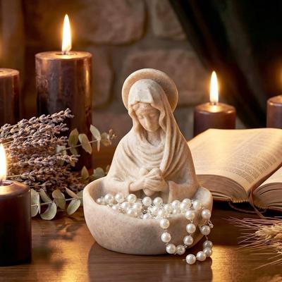 Virgin Mary Jewelry Holder for Rosary Necklace Rings 5" Blessed Catholic Resin Statue Religious Keepsake for Christian Home Decor