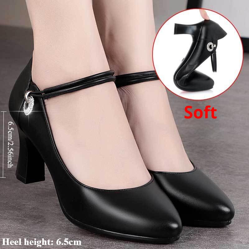 High Heel Soft Leather Autumn Women's Shoes Comfortable and Lightweight Casual Shoes Ladies Buckle Leather Shoes