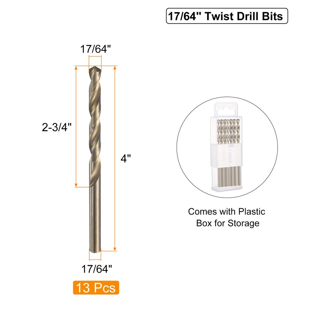 13pcs 17/64" 1/16" 7/32" 15/64" Twist Drill Bits M35 Cobalt High-Speed Steel Drill Bit for Metal Stainless Steel Drilling Tool