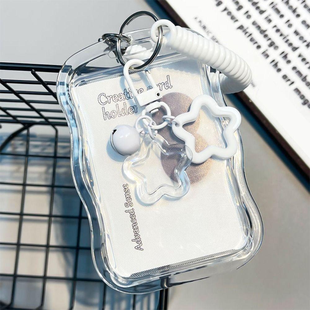 Soft Silicone Kpop Photocard Holder Spring Rope Sliding Cover Transparent Card Holder With Star Keychain