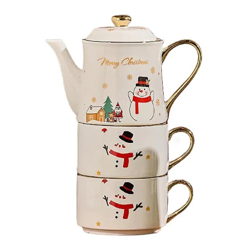 

Чайные сервизы на рождественскую тематику Керамическая чайная чашка Чайник Дед Мороз Рождественская елка Кофейник Кофейная кружка Золотая ручка Рождественский подарок