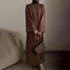 2025 Autumn Retro Women's Casual Set: Round Neck Loose Top & Half-Length Skirt