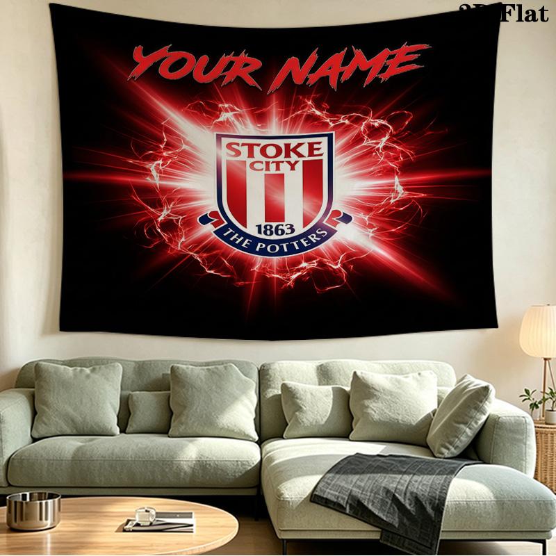 Arazzo Stampato Stoke City con Nome Personalizzato – Da Appendere alla Parete per Camere da Letto, Dormitori e Decorazioni per la Casa
