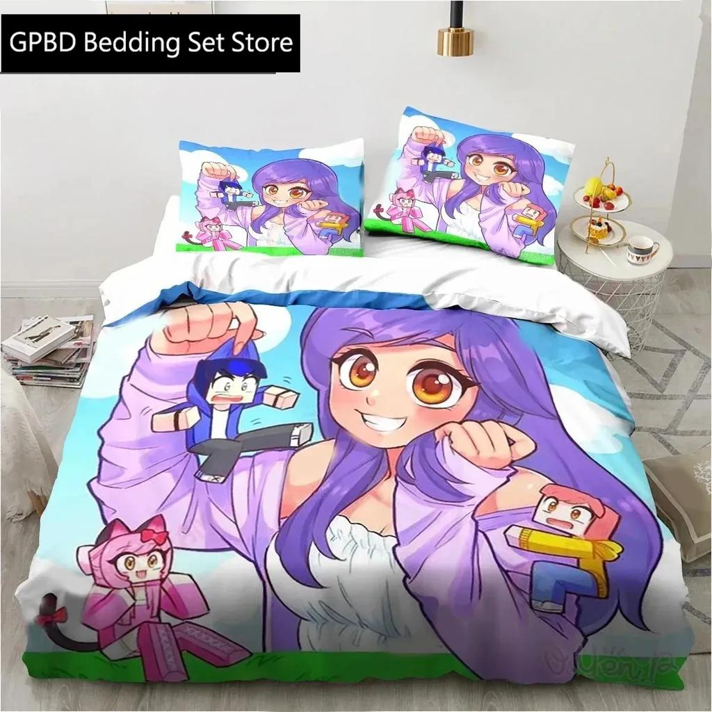 3D Cartoon Game Cute Aphmau with Wings Bedding Set Single Twin Double Queen King Cal King Size Bed Linen Set