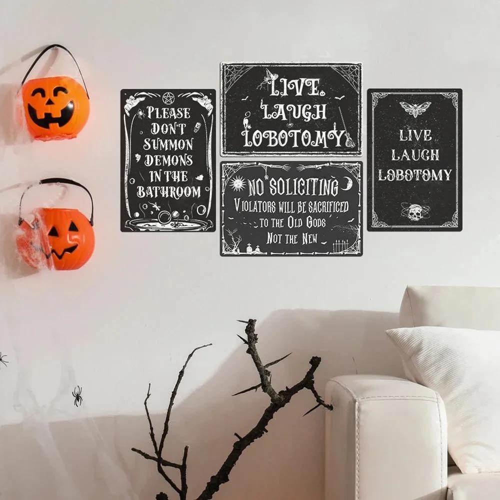 Poster Vintage Buon Halloween Segni in Latta di Metallo Decorazione Arte da Parete Decorazione per Casa Caffetteria Bar Giardino Cortile