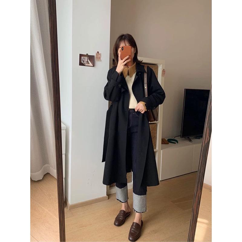 Korean Style Khaki Windbreaker Coat for Women Spring and Autumn New British Style Small Mid-length Coat