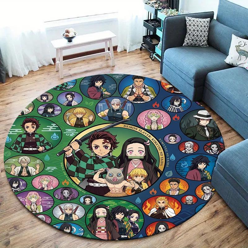Demon Slayer Round Area Rug Carpet Rug For Living Room Bedroom Sofa Playroom Decor Nonslip Floor Mat