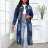 Womens Oversized Denim Trench Coat 2026 Retro Casual Longline Jacket Loose Fit