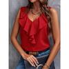 Women Sweet V-neck Ruffle Trim Sleeveless Vest Top 2 Piece Outfit Casual Daily Sets, European American Style Foreign Trade Crossbody Women's Clothing