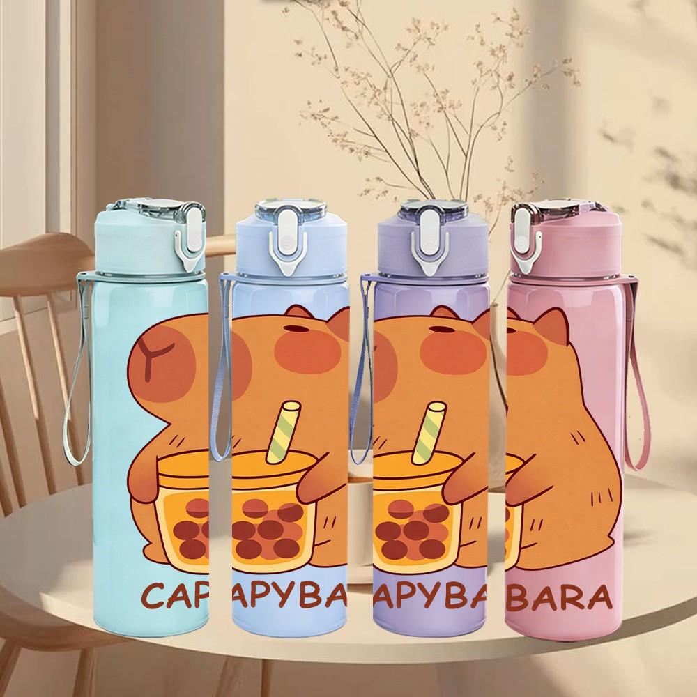 1PC Capybara Drink Beverage Cute Cartoon 750ml Color Plastic Sports Water Bottle Leakproof Flip Straw Lid Suitable for Sports Office Home Use