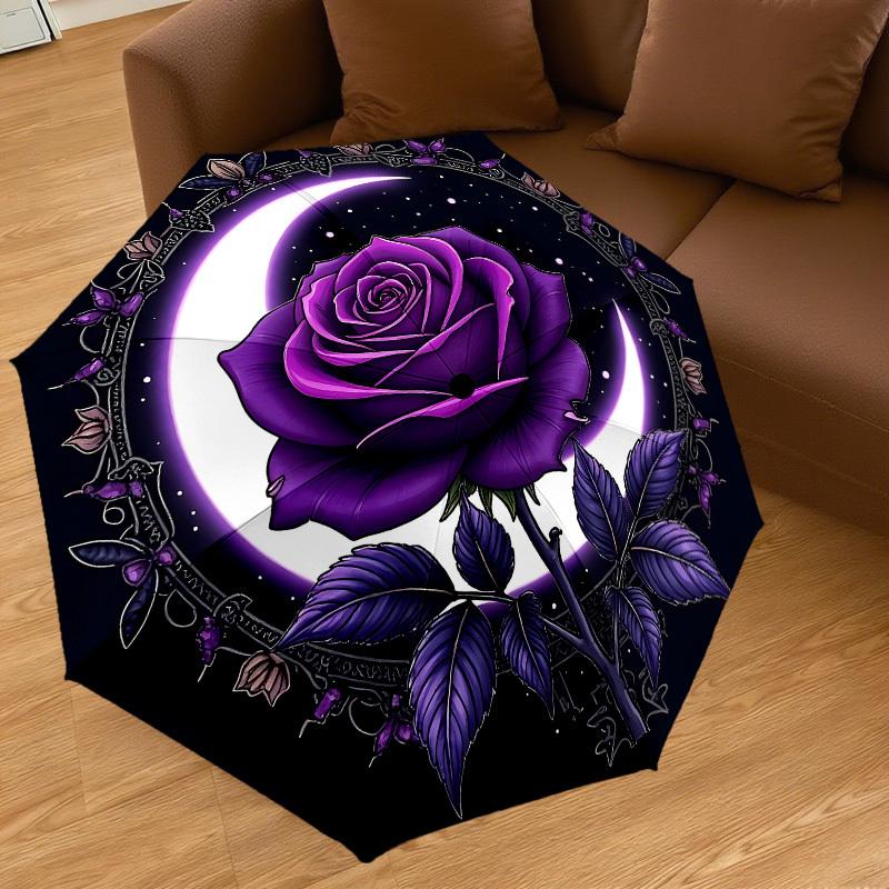 1PC Rose Moon Umbrella-8-Rib Reinforced, Automatic Open, Lightweight & Durable, Cute Fashion Accessory for Outdoor-W9242