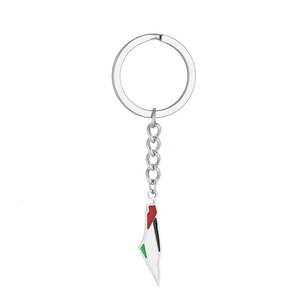 

Gaza Palestine Israel Flag Keychain Stainless Steel Car Bag Pendant Chain серебряный