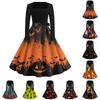Women's Vintage Square Neck Dress with Halloween Print for Casual Occasions