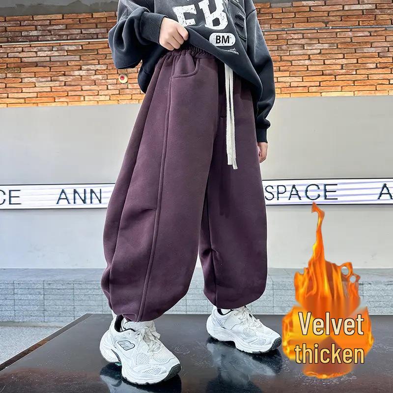 Pantalon de survêtement en velours tendance à jambes larges pour garçons: Style de rue Automne/Hiver 2025 pour les grands enfants