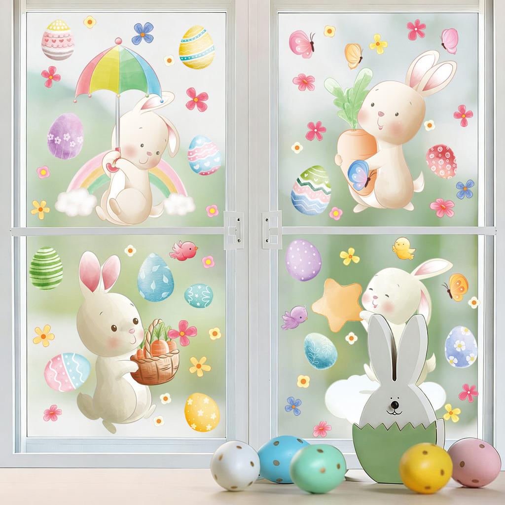 Easter Stickers for Windows Glass Kitchen 2026 New Easter Egg Bunny Decoration Removable Waterproof Holiday Decorations