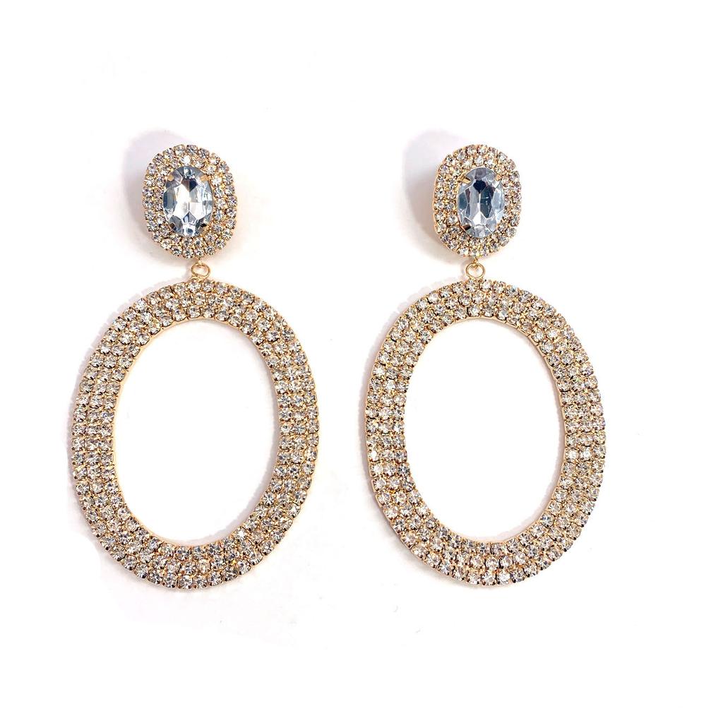 Europeanand American Fashion Rhinestone Multi-layer Circle Alloy Stud Earrings, Simple and Elegant with a High-end Dangling Feel