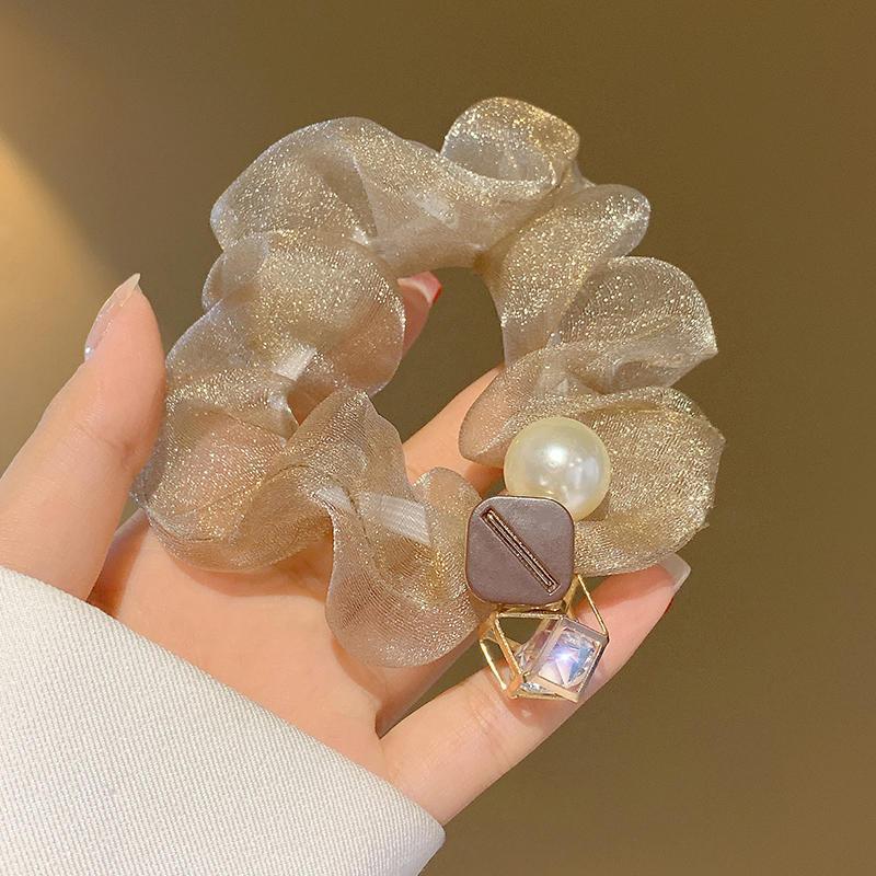 Rhinestone Pearl Elegant Large Hair Tie for Ponytails and Buns
