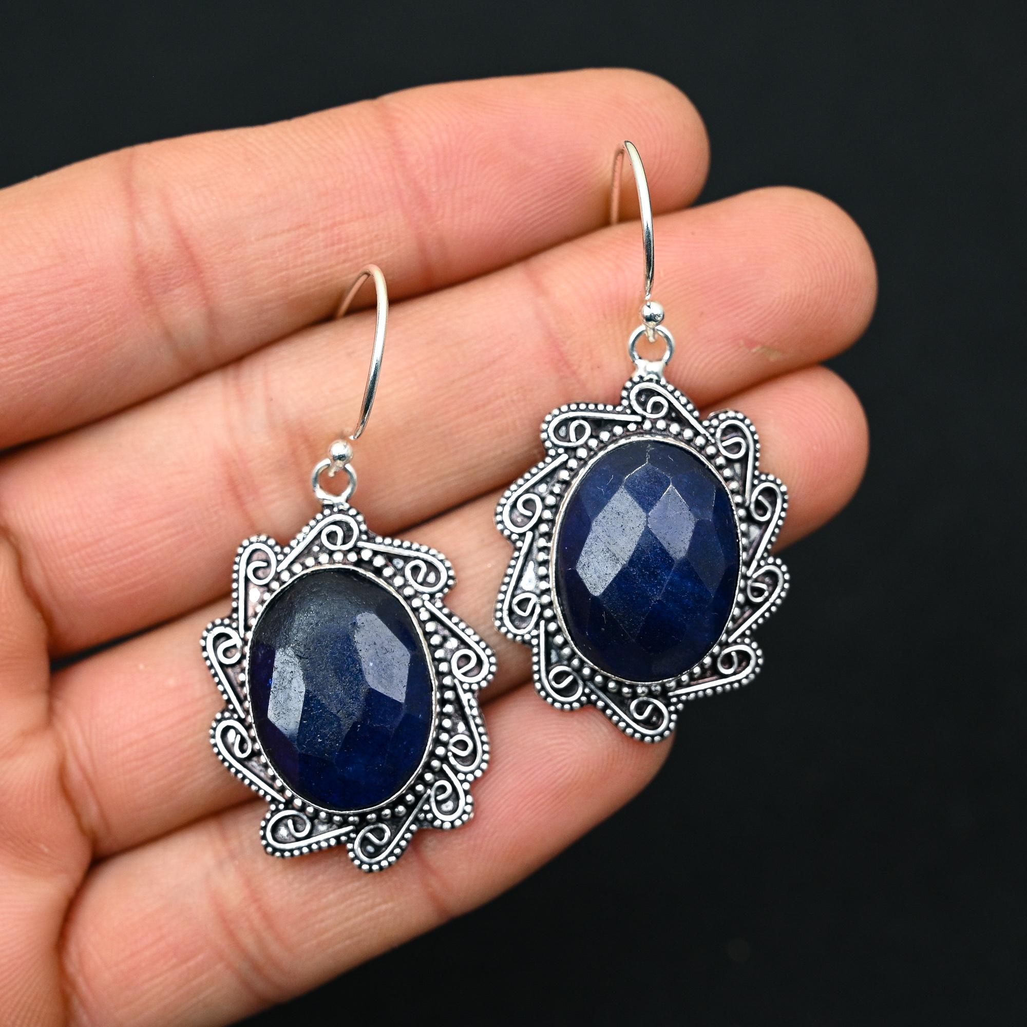 

Подарочные ювелирные серьги из стерлингового серебра 925 пробы с синим сапфиром размером 2,18 дюйма