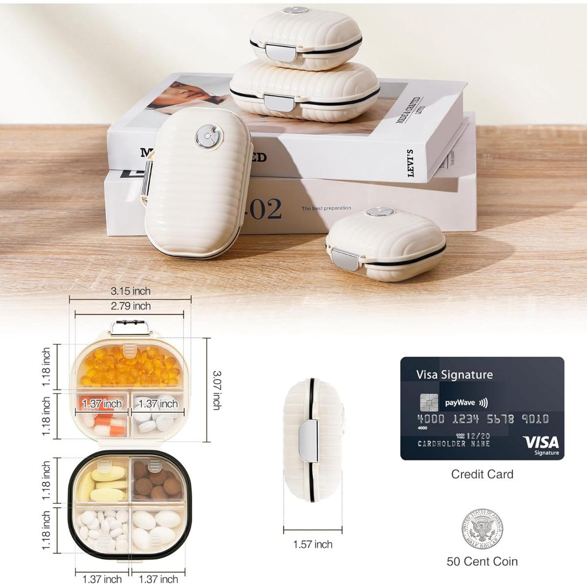 

Еженедельный органайзер для таблеток для путешествий, портативный небольшой симпатичный влагонепроницаемый держатель для таблеток для кошелька, ежедневный карманный контейнер для лекарств в аптеке Small бежевый