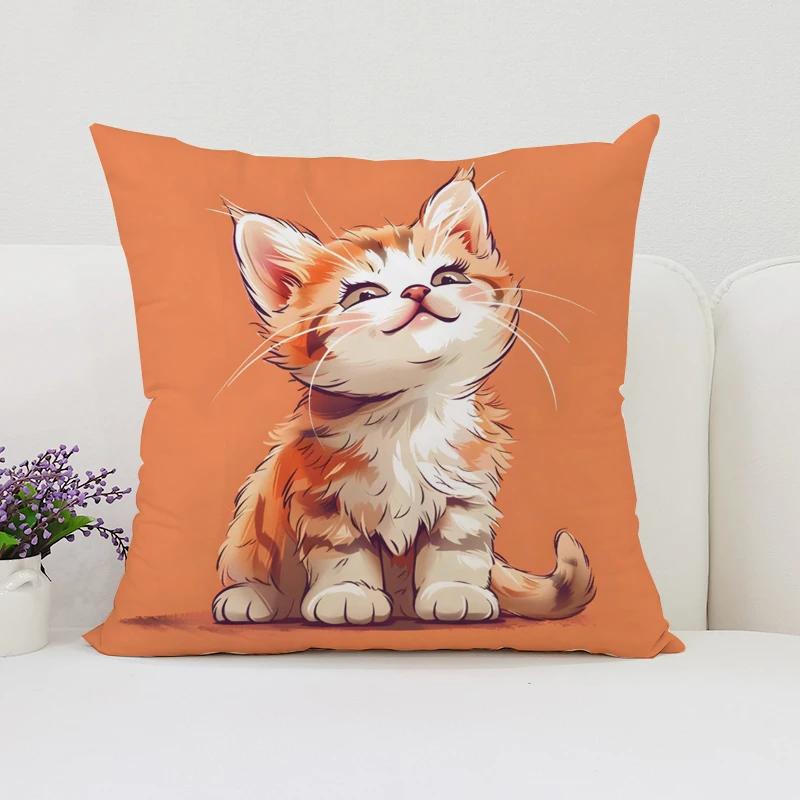 Cute Cartoon Cat Pillowcases for Pillows 45x45 Cushions Cover Aesthetic Room Decoration Cushion Cover 50x50 Home Decor Pillow