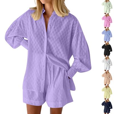 Lässige Mode Einfarbig Damen Shirts Puffärmel Elegante Tops Shorts Casual Anzug