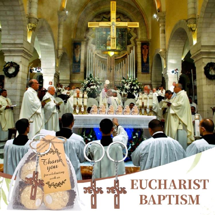 20PCS Natural Finish Wood Crucifix Keychains Gift for Baptism Communion Parties Including Friendly and Handmade