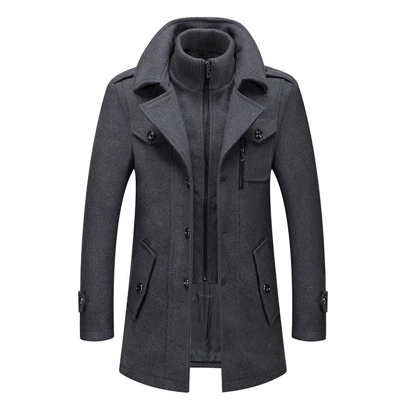 Men Fashion Autumn Winter Wool Trench Coats Fashion Middle Long Jacket Male Double Collar Zipper Coat Windbreak Woolen Overcoat