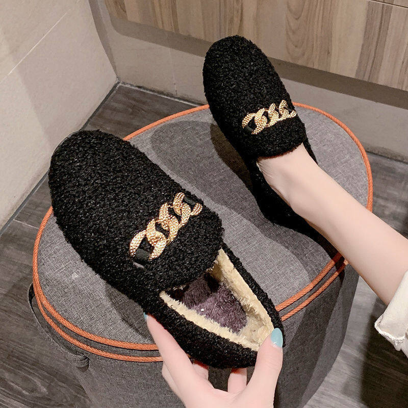 Autumn and winter fluffy shoes women's winter round head cute Doudou shoes warm plush flats pregnant women sweet single shoes women