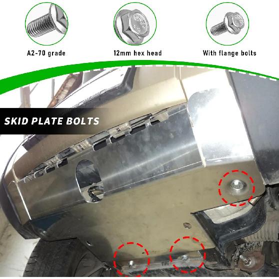 12 PCS Skid Plate Bolts, Stainless Steel 12mm Hex Head Auto Skid Plate Bolts, Car Top Front Skid Flange Bolts, Car Accessories Replacement High