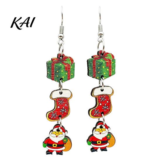 Women Seasonal Accessories 1 Pair Christmas Wooden Dangle Drop Earrings for Women, Cute Santa Fashion Jewelry Gingerbread Candy Cane Earrings, Vintage