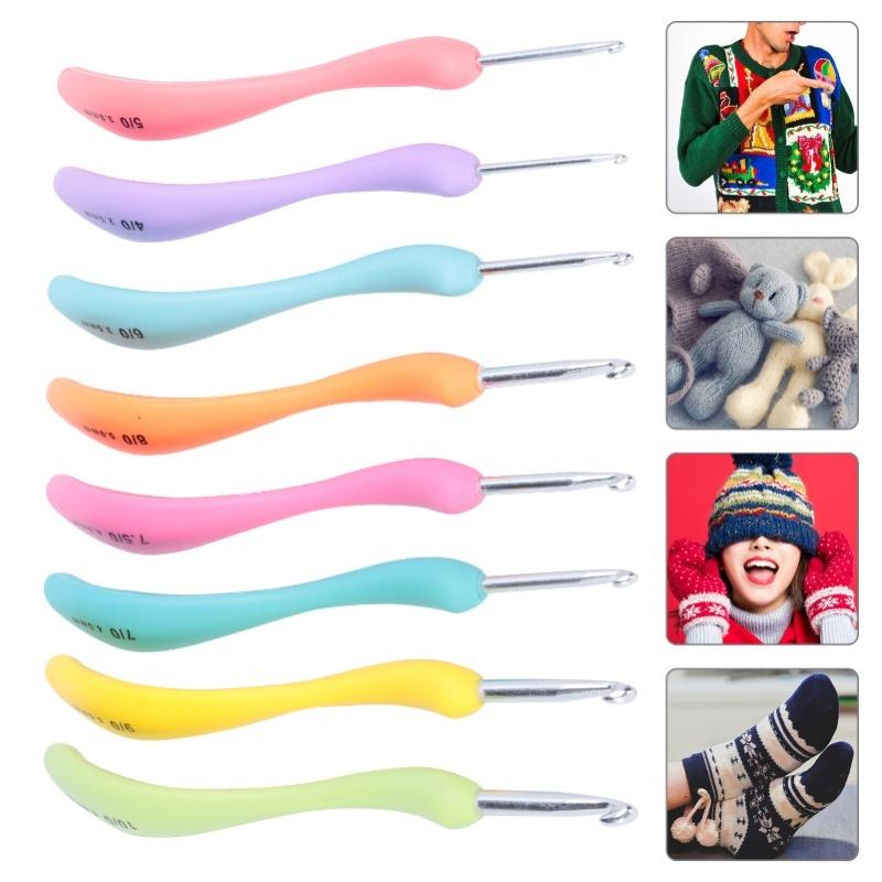 8 Stück Häkelnadeln Ergonomisches Griffdesign Strickwerkzeug Mehrfarbige Aluminium-Stricknadeln Für Arthrose Hände