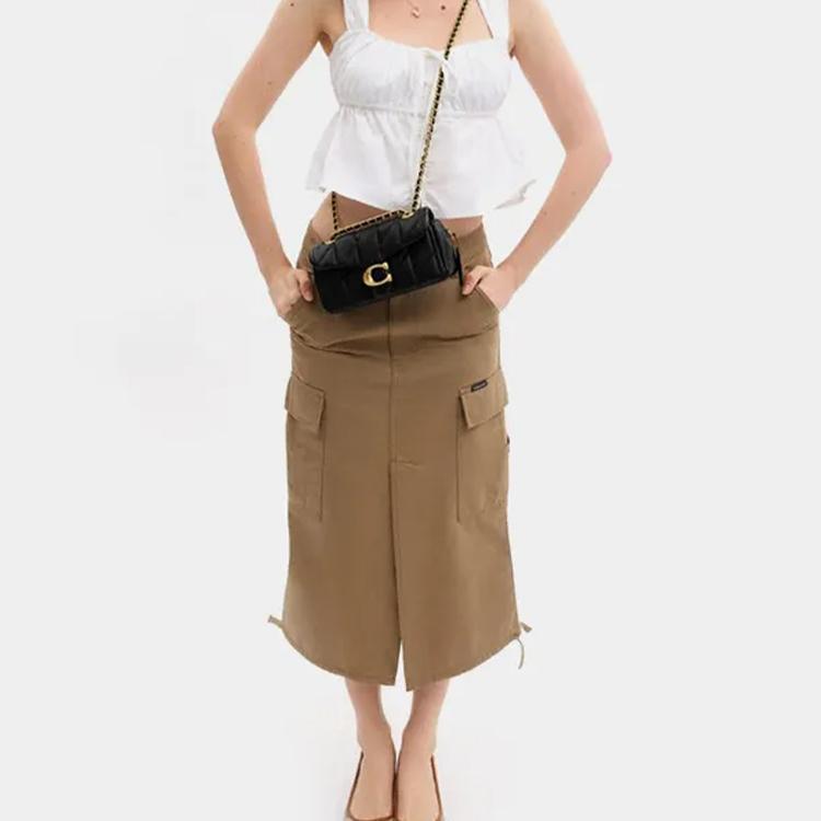 COACH Tabby 20 Striped Quilted Magnetic Closure Logo Flip Top Sheepskin Leather Pillow Bag Crossbody Shoulder Bag Small Female Black