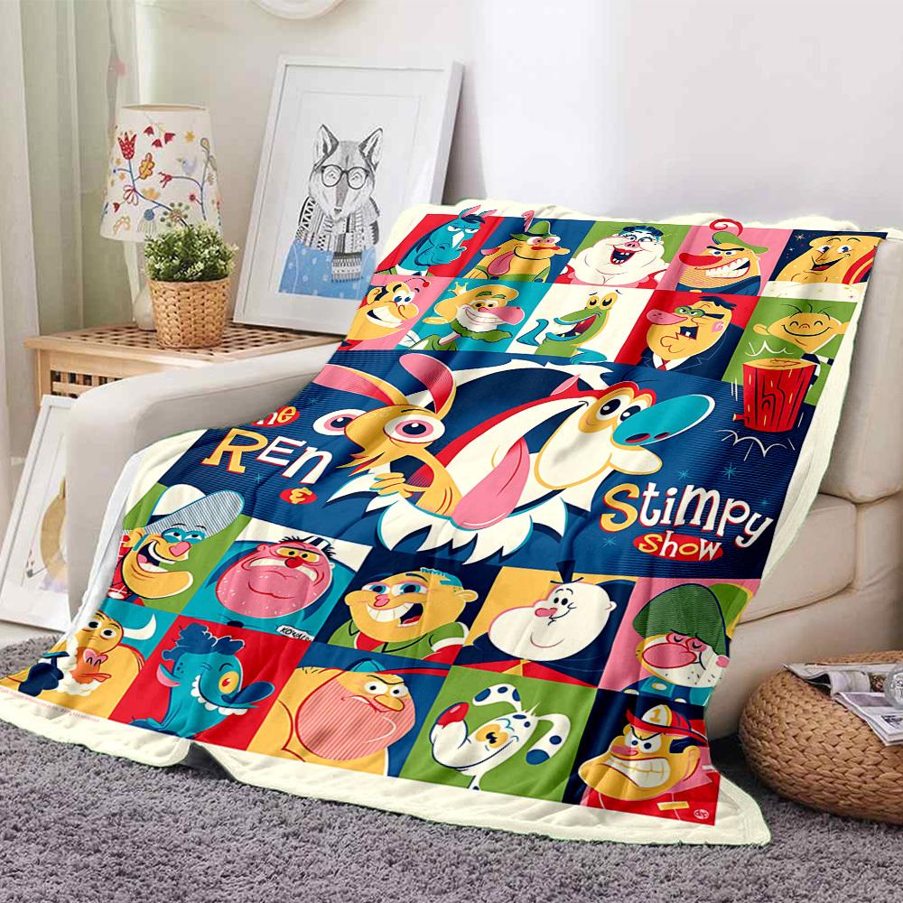 1pc The Ren & Stimpy Show Cozy Print Blanket Lightweight Warm Flannel Throw Blanket For Sofa, Bed, Living Room